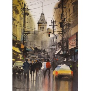 Sarfraz Musawir, 11 x 15 Inch, Watercolor on Paper, Cityscape Painting, AC-SAR-152